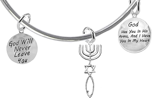 God Has You In His Arms,And I Have You In My Heart, Messianic Seal of Jerusalem With Menorah,Star Of David,Christian Fish(Ichthys)On Adjustable Bracelet,Hypoallergenic, Safe-No Nickel,Lead, Or Cadmium