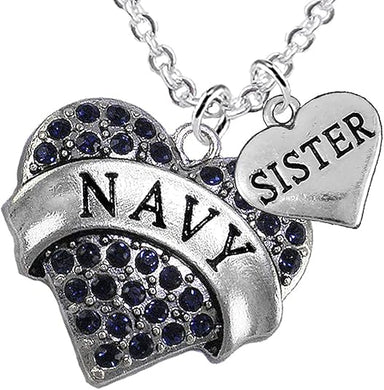 Navy Sister Blue Crystal Heart Necklace, Adjustable, Hypoallergenic, Will NOT Irritate Anyone with Sensitive Skin. Safe- Nickel, Lead and Cadmium Free