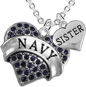 Navy Sister Blue Crystal Heart Necklace, Adjustable, Hypoallergenic, Will NOT Irritate Anyone with Sensitive Skin. Safe- Nickel, Lead and Cadmium Free