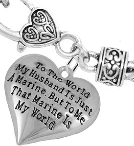 Marine Wife, My Husband is My World, Bracelet, Hypoallergenic, Safe- Nickel, Lead and Cadmium Free