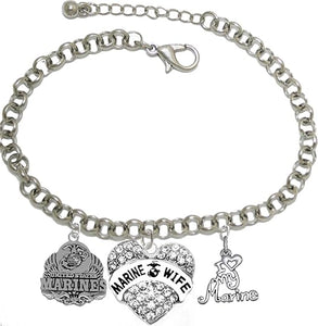 Marine Mom, I Love My Marine Bracelet, Hypoallergenic, Will NOT Irritate Anyone with Sensitive Skin. Safe- Nickel, Lead, Cadmium Free