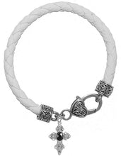 Black Genuine Crystal Cross, On A Genuine White Leather Bracelet, Hypoallergenic, Safe-No Nickel, Lead, Or Poisonous Cadmium in Bracelet
