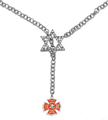 Jewish Firefighter's Mom, Through A Crystal Star of David, Necklace Hypoallergenic, Safe-Nickel, Lead, and Cadmium Free