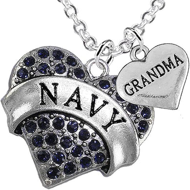Navy Grandma Blue Crystal Heart Necklace, Adjustable, Hypoallergenic, Will NOT Irritate Anyone with Sensitive Skin. Safe- Nickel, Lead and Cadmium Free