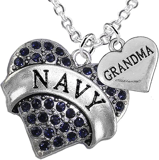 Navy Grandma Blue Crystal Heart Necklace, Adjustable, Hypoallergenic, Will NOT Irritate Anyone with Sensitive Skin. Safe- Nickel, Lead and Cadmium Free