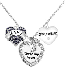Navy Girlfriend, Key to My Heart, Crystal Girlfriend Heart Charm Necklace, Hypoallergenic, Safe-Nickel, Lead, Free