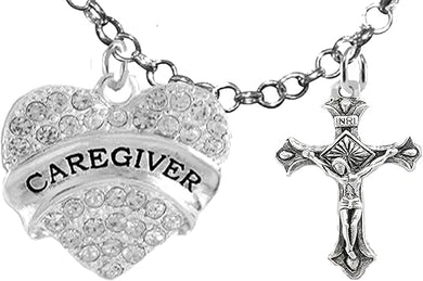 Caregiver, RN, Nurse, Crucifix Cross, Adjustable Charm Necklace, Hypoallergenic, Safe-Nickel, Lead, Free