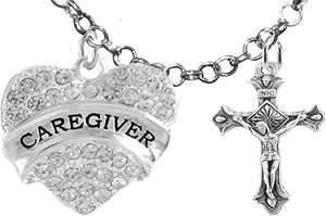 Caregiver, RN, Nurse, Crucifix Cross, Adjustable Charm Necklace, Hypoallergenic, Safe-Nickel, Lead, Free