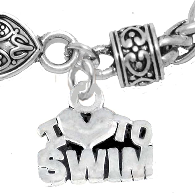 I Love Swimming Bracelet, Hypoallergenic, Safe-Nickel Free, No Poisonous Lead Or Cadmium