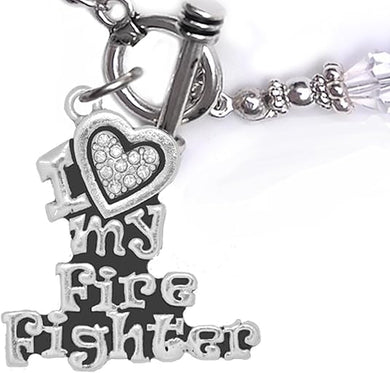 Firefighter, I Love My Firefighter, Genuine Crystal, Bracelet, Hypoallergenic, Safe-Nickel, Lead, Free
