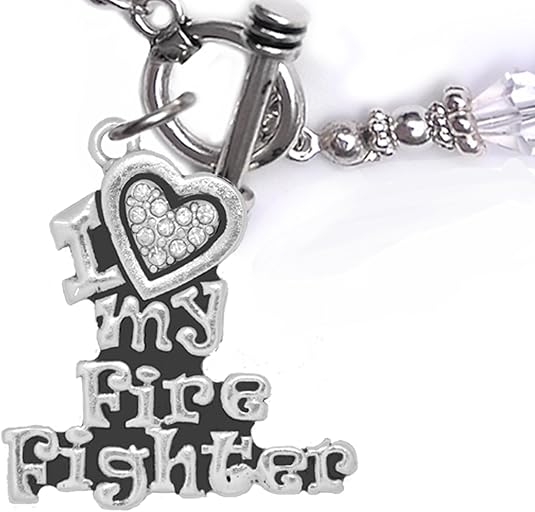 Firefighter, I Love My Firefighter, Genuine Crystal, Bracelet, Hypoallergenic, Safe-Nickel, Lead, Free