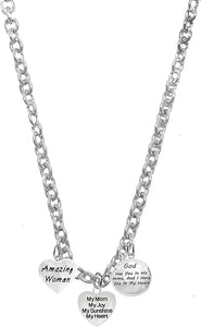Mom, Amazing Woman, My Mom, My Joy, My Sunshine, My Heart, Adjustable Necklace, Hypoallergenic, Safe-Nickel, Lead, Free