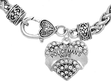 Policeman's Wife Crystal Heart Bracelet, Hypoallergenic, Safe-Nickel, Lead, and Cadmium Free.
