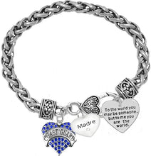 Coast Guard Madre, to The World You May Be Someone Charm Bracelet, Crystal Heart Madre, Hypoallergenic, Safe- Nickel, Lead, and Cadmium Free