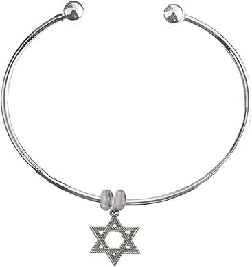 Jewish Star Of David, On A Silver Tone Adjustable, Flexible Cuff Bracelet With A With Overcoat Protection™, Hypoallergenic-Safe, Nickel, Lead, And Cadmium Free
