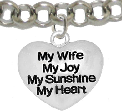 Message Jewelry, My Wife, My Joy, My Sunshine, My Heart, Adjustable Bracelet, Hypoallergenic, Safe-Nickel, Lead, Free