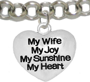 Message Jewelry, My Wife, My Joy, My Sunshine, My Heart, Adjustable Bracelet, Hypoallergenic, Safe-Nickel, Lead, Free