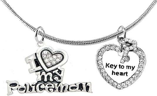 Policeman's, I Love My Policeman, Key To My Heart, Adjustable Snake Chain Necklace, Hypoallergenic, Safe-Nickel, Lead, Free