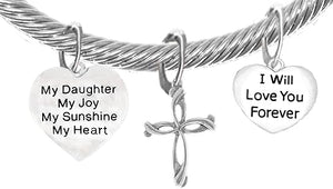 My Daughter, My Joy, My Sunshine, My Heart, and I Will Love You Forever, and A Contemporary Cross, Adjustable Bracelet Nickle, Lead, Cadmium Free