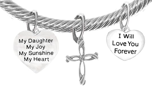 My Daughter, My Joy, My Sunshine, My Heart, and I Will Love You Forever, and A Contemporary Cross, Adjustable Bracelet Nickle, Lead, Cadmium Free