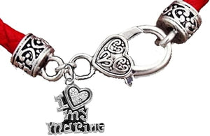 I Love My Marine Vintage Antique Silver Clasp/Genuine Red Leather Bracelet, Hypoallergenic, Safe-No Nickel, No Lead and No Poisonous Cadmium
