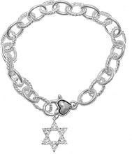 Jewish Star of David, Genuine Crystal, Sculptured Cable Chain Lobster Heart Clasp Bracelet Hypoallergenic, Safe-Nickel, Lead, and Cadmium Free