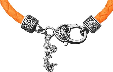 Cheer Crystal Jumping Cheerleader,Genuine Orange Leather,Antique Vintage Silver Cheerleader Bracelet,Hypoallergenic,Contains No Nickel,Lead,Or Poisonous Cadmium-It Is What You Do Not See That Matters™