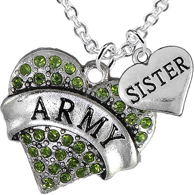 Army Sister Heart Necklace, Adjustable, Hypoallergenic, Will NOT Irritate Anyone with Sensitive Skin. Safe- Nickel, Lead and Cadmium Free