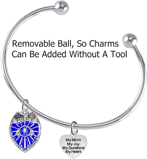 Policeman's, My Mom, My Joy, My Sunshine, My Heart, Adjustable Bracelet, Hypoallergenic, Safe-Nickel Free, No Poisonous Lead Or Cadmium.