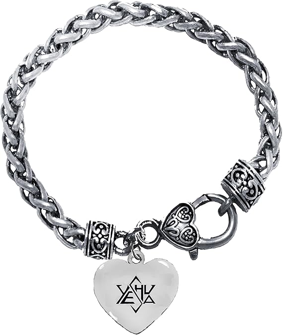 Messianic, Jesus, Yeshua (Jesus in Hebrew) Named by an Angel of God,Stylized Star Of David Spelling Yeshua,On A Beautiful Heart,Antique Wheat Chain Bracelet, Hypoallergenic-Safe,No Nickel,Lead,Cadmium, Large, Silver, Carnelian