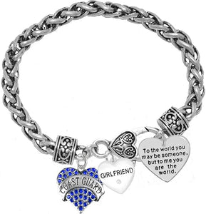 Coast Guard Girlfriend, to The World You May Be Someone Charm Bracelet, Crystal Heart Girlfriend, Hypoallergenic, Safe- Nickel, Lead, and Cadmium Free