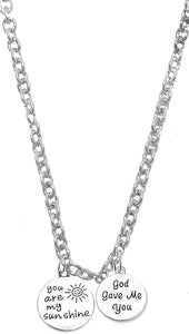 Children's,You Are My Sunshine, God Gave Me You, Hypoallergenic Adjustable Necklace, Safe-Nickel, Lead And Cadmium Free