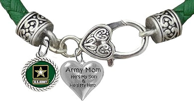Army Mom, He's My Son, And He's My Hero, Leather Bracelet, Hypoallergenic Safe, No Nickel, Lead, Or Poisonous Cadmium In Bracelet