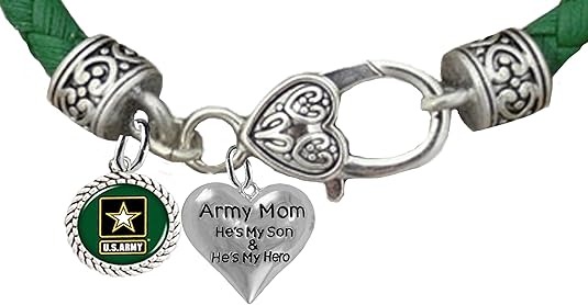 Army Mom, He's My Son, And He's My Hero, Leather Bracelet, Hypoallergenic Safe, No Nickel, Lead, Or Poisonous Cadmium In Bracelet