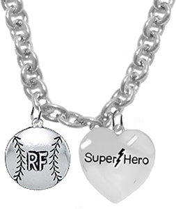 RIGHT FIELD, Softball/Baseball, SUPER HERO, She is/He is, Special, Sterling Silver, Solid .925 Sterling, Not Plated Or Coated,18 Inch Necklace.Charm,Nickel,Lead Free.Fast