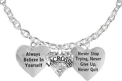 Lacrosse Necklace, Never Give Up, Never Stop Trying, Never Quit Safe-Nickel, Lead & Cadmium Free!
