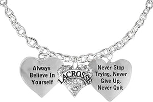 Lacrosse Necklace, Never Give Up, Never Stop Trying, Never Quit Safe-Nickel, Lead & Cadmium Free!