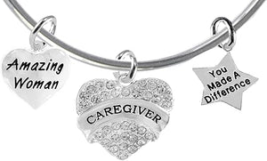 Caregiver, Nurse, RN, LPN, You Made A Difference, Amazing Women Miracle Wire Bracelet, Hypoallergenic, Safe-Nickel, Lead, Free