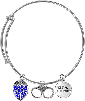 Police Badge, Policemen's Handcuffs, Keep My Father Safe, Adjustable, Miracle Wire Bracelet, Hypoallergenic Safe-Nickel, Lead And Cadmium Free