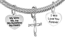 My Wife, My Joy, My Sunshine, My Heart, and I Will Love You Forever, and A Contemporary Cross Charm, Adjustable Bracelet Nickle, Lead, Cadmium Free