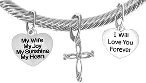 My Wife, My Joy, My Sunshine, My Heart, and I Will Love You Forever, and A Contemporary Cross Charm, Adjustable Bracelet Nickle, Lead, Cadmium Free