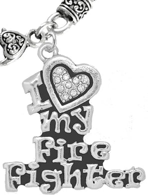 Firefighter, I Love My Firefighter, Genuine Crystal, Necklace, Hypoallergenic, Safe-Nickel, Lead, Free