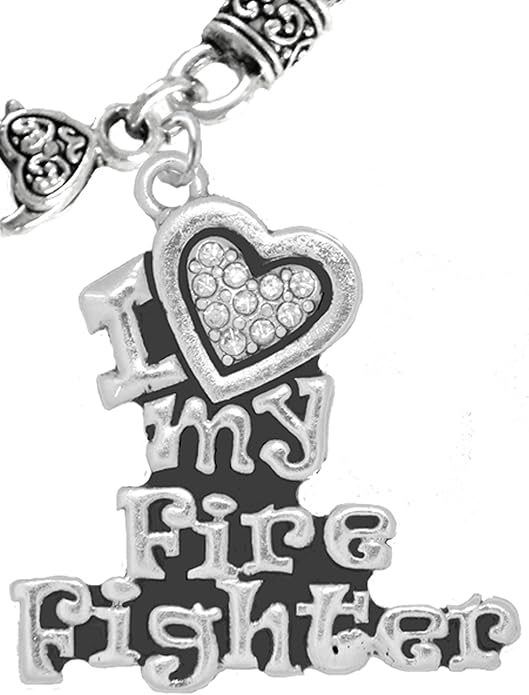 Firefighter, I Love My Firefighter, Genuine Crystal, Necklace, Hypoallergenic, Safe-Nickel, Lead, Free