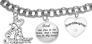 Army Grandma, My Granddaughter, God Has You in His Arms and I Have You in My Heart, Genuine Crystal, Adjustable, Hypoallergenic Safe, No Nickel, Lead, Or Poisonous Cadmium in Bracelet