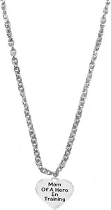 Mom of A Hero in Training, Sterling Silver Solid .925 Sterling, Not Plated Or Coated.Cable Chain Necklace, Charm-Nickel, Lead, Cadmium Free