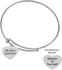 My Story Isn't Over, Believe In Yourself, On A Adjustable Miracle Wire Bracelet, Hypoallergenic Safe-Nickel, Lead And Cadmium Free