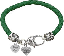 Army Mom, Proud Mom Heart, He's My Son And He's My Hero, Heart, On A Genuine Green Leather Bracelet, Hypoallergenic Safe, No Nickel, Lead, Or Poisonous Cadmium