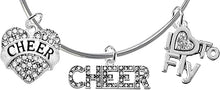 Cheer Crystal Heart, Crystal Cheer, Crystal I Love to Fly, Adjustable Miracle Wire Cheerleader Bracelet, Hypoallergenic, Nickel, Lead, and Cadmium Free