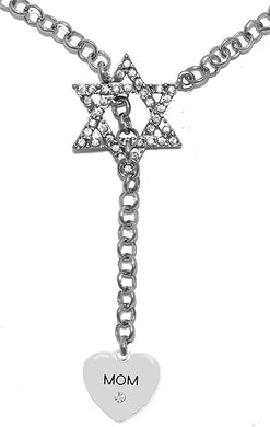 Jewish Mom With Crystal In Heart, Through A Crystal Star Of David, Necklace Hypoallergenic, Safe-Nickel, Lead, And Cadmium Free