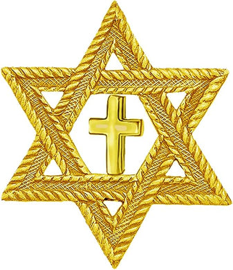 Messianic Antique 14KT Goldtone, Star Of David With Gold Cross. Hypoallergenic-Safe, No Nickel, Lead, Or Cadmium In The Metal. Comes With Jump Ring Attached. Charm Size 7/8 X 7/8 Inch.